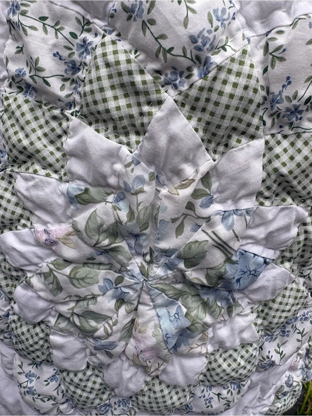 Cottage Floral Patchwork Standard Shams-Set of 2 White & Green Accents